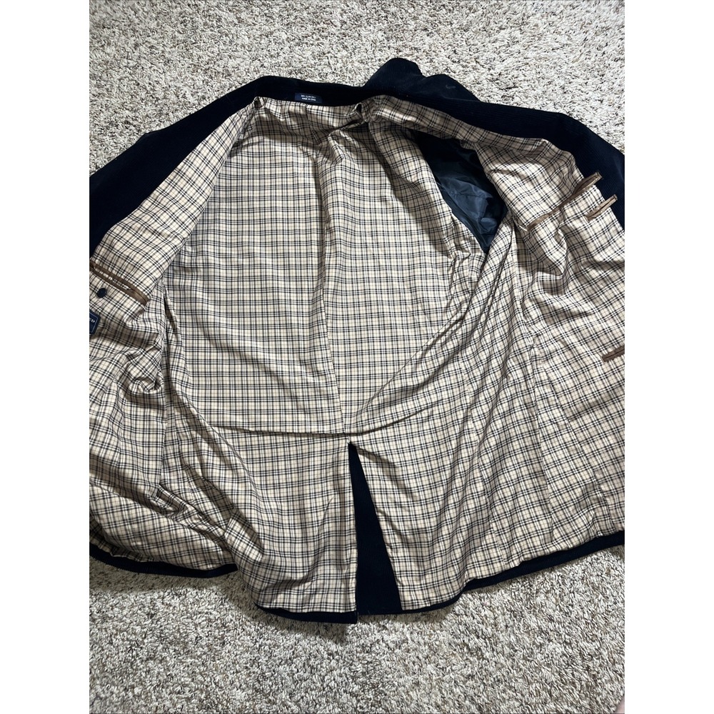 Saddlebred Corduroy Blazer Jacket Mens 48R Black Sport Coat Plaid Lined - Picture 3 of 7